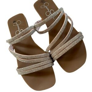 Jessica Simpson Diamonte Silver Flat Slide Sandals Size 6.5